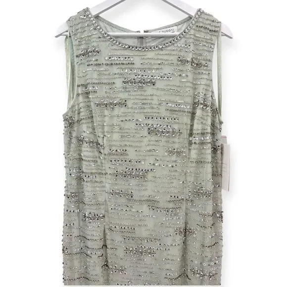 Mac Duggal NEW Sage Green Sleeveless Crystal Fringe Column Dress $698‎ - Size 14 - Picture 5 of 15